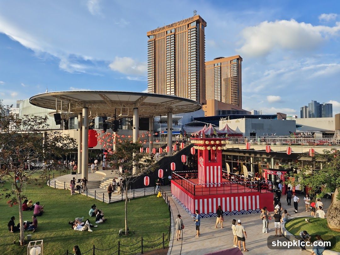 Outdoor Public Space with Red Decorative Structure