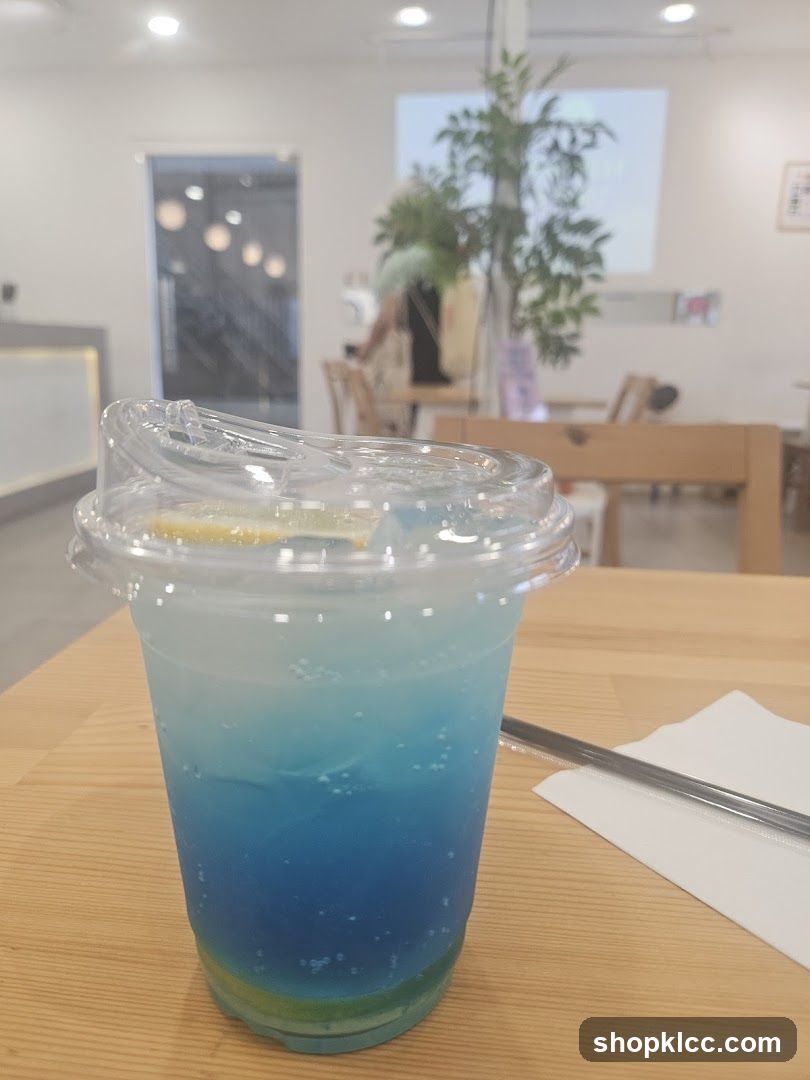 Blue layered drink in cup