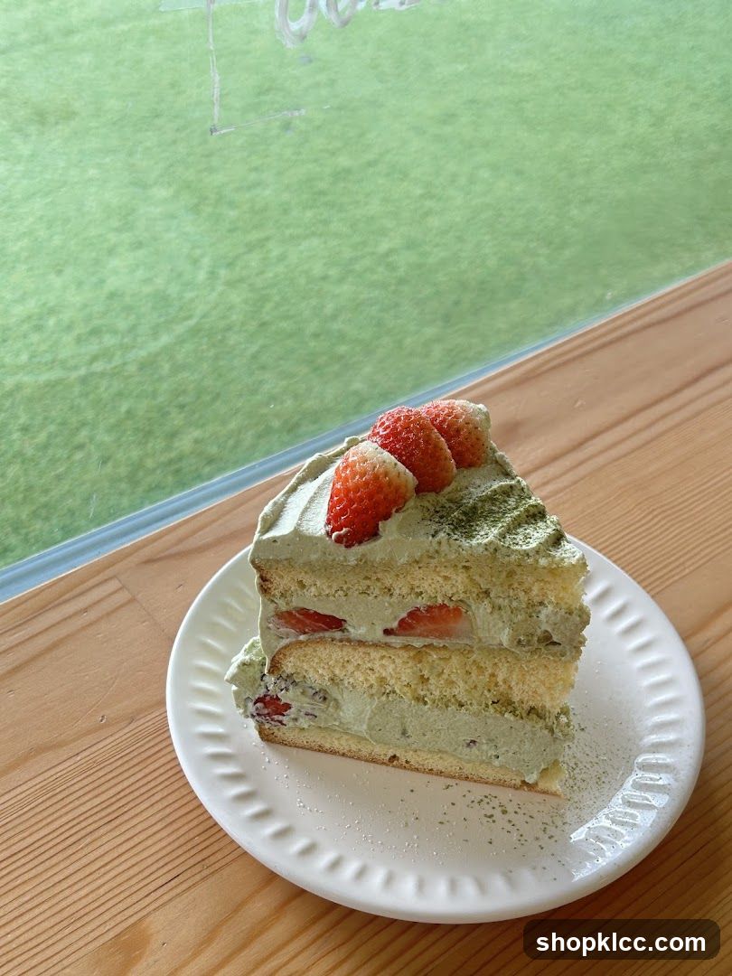 Strawberry Matcha Cake Slice