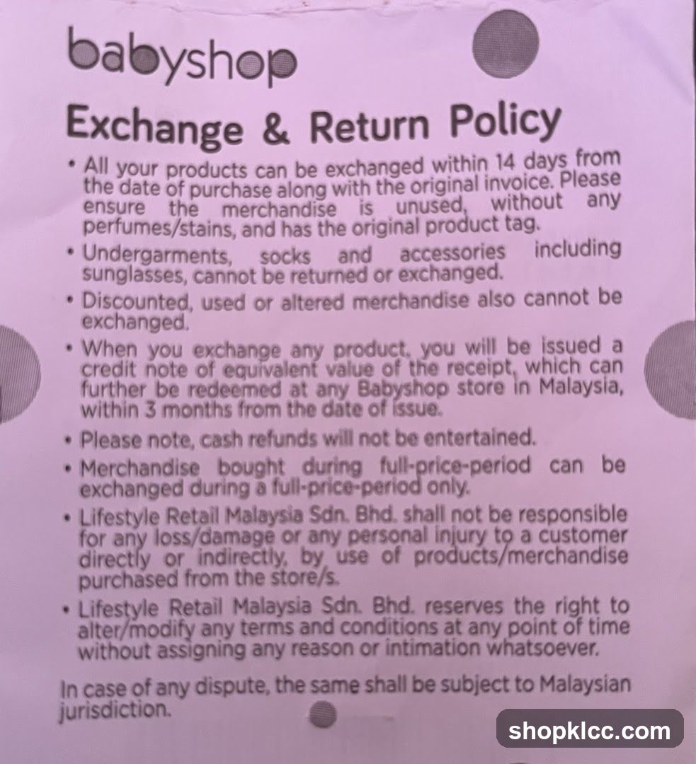 Babyshop Exchange & Return Policy