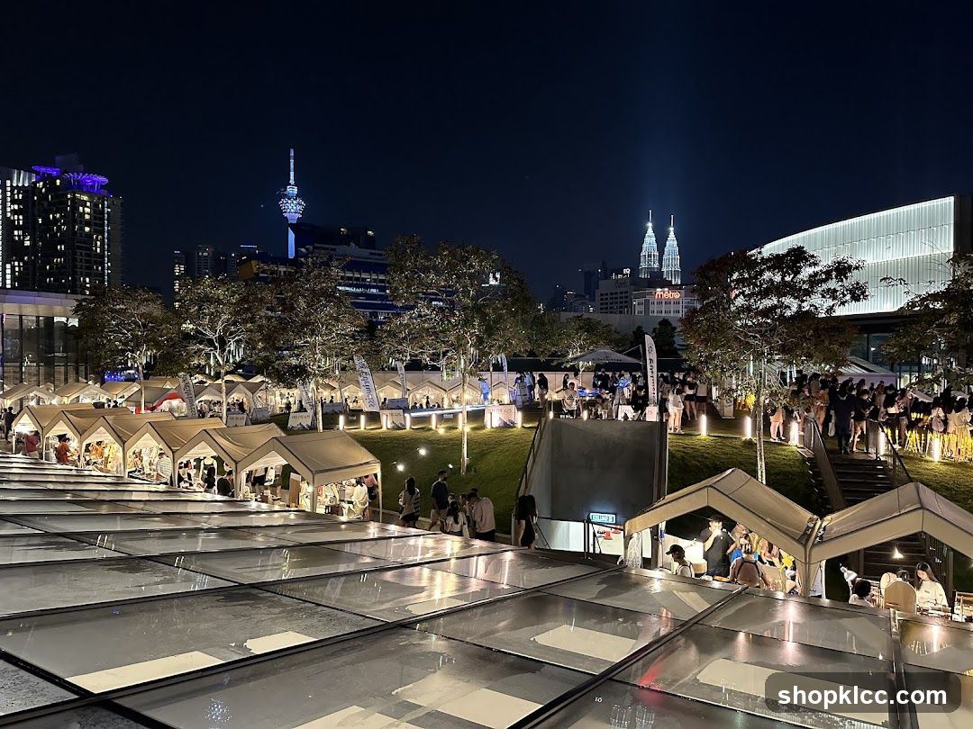 Night Market Scene with City Skyline