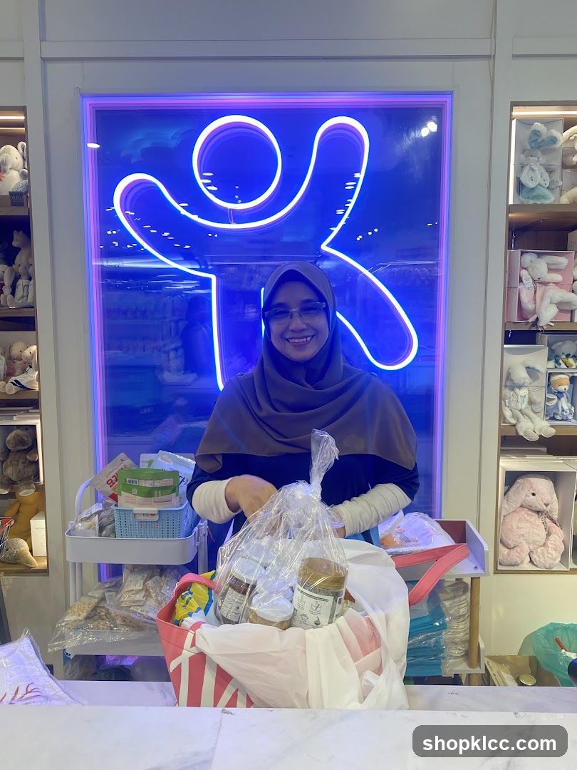 Woman with gift basket in store