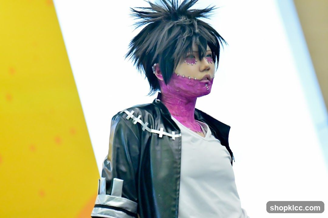 Cosplayer with stitched face