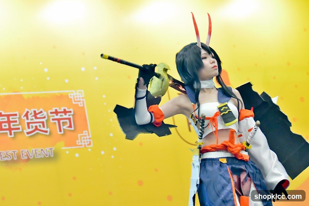 Cosplayer with a prop weapon