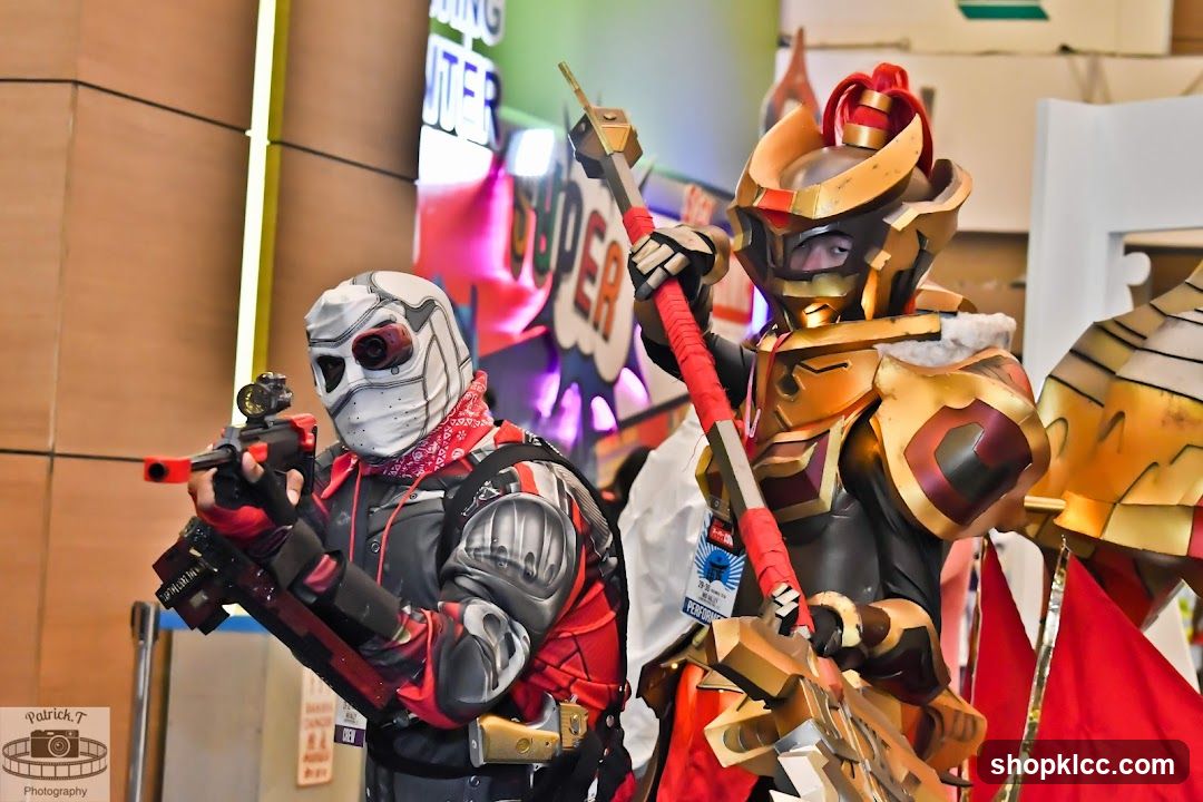 Cosplayers with props