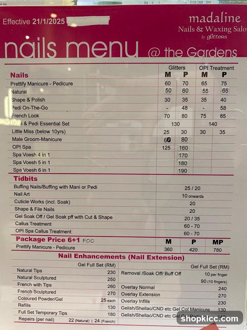 Madaline Nails & Waxing Salon Menu