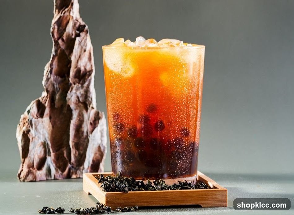 Bubble Tea with Ice and Tea Leaves