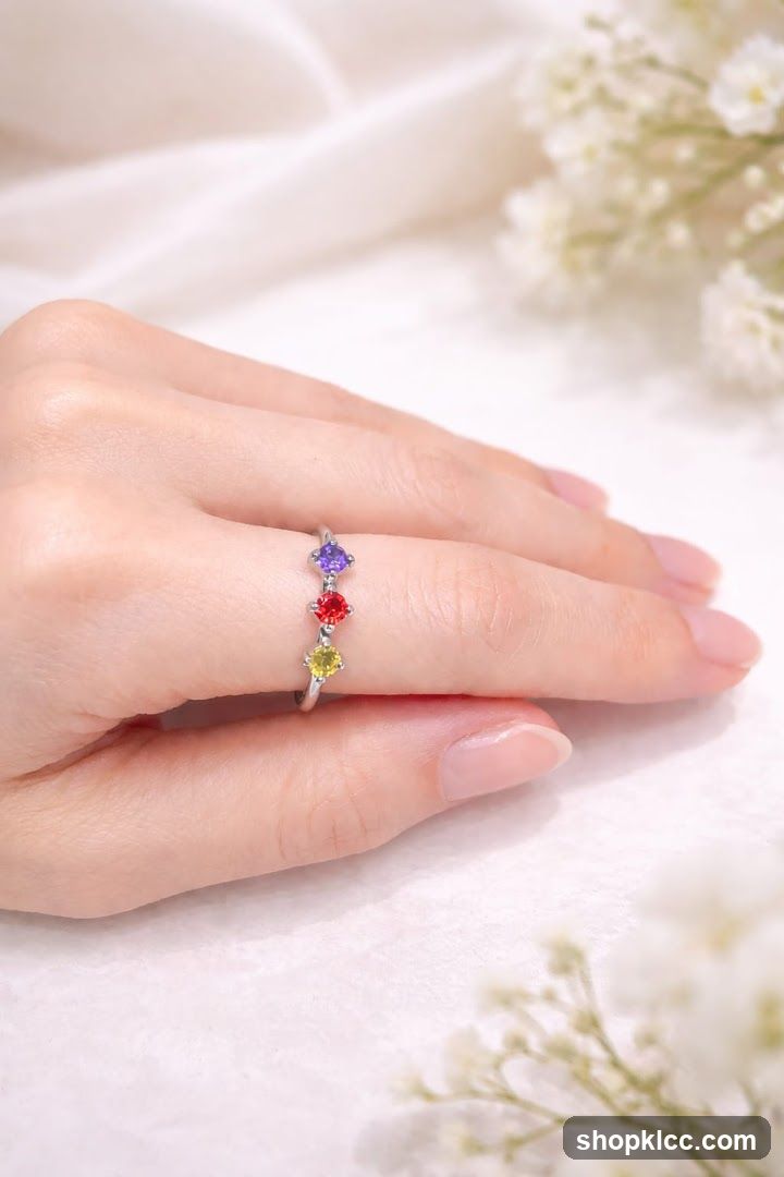Colorful Gemstone Ring on Finger