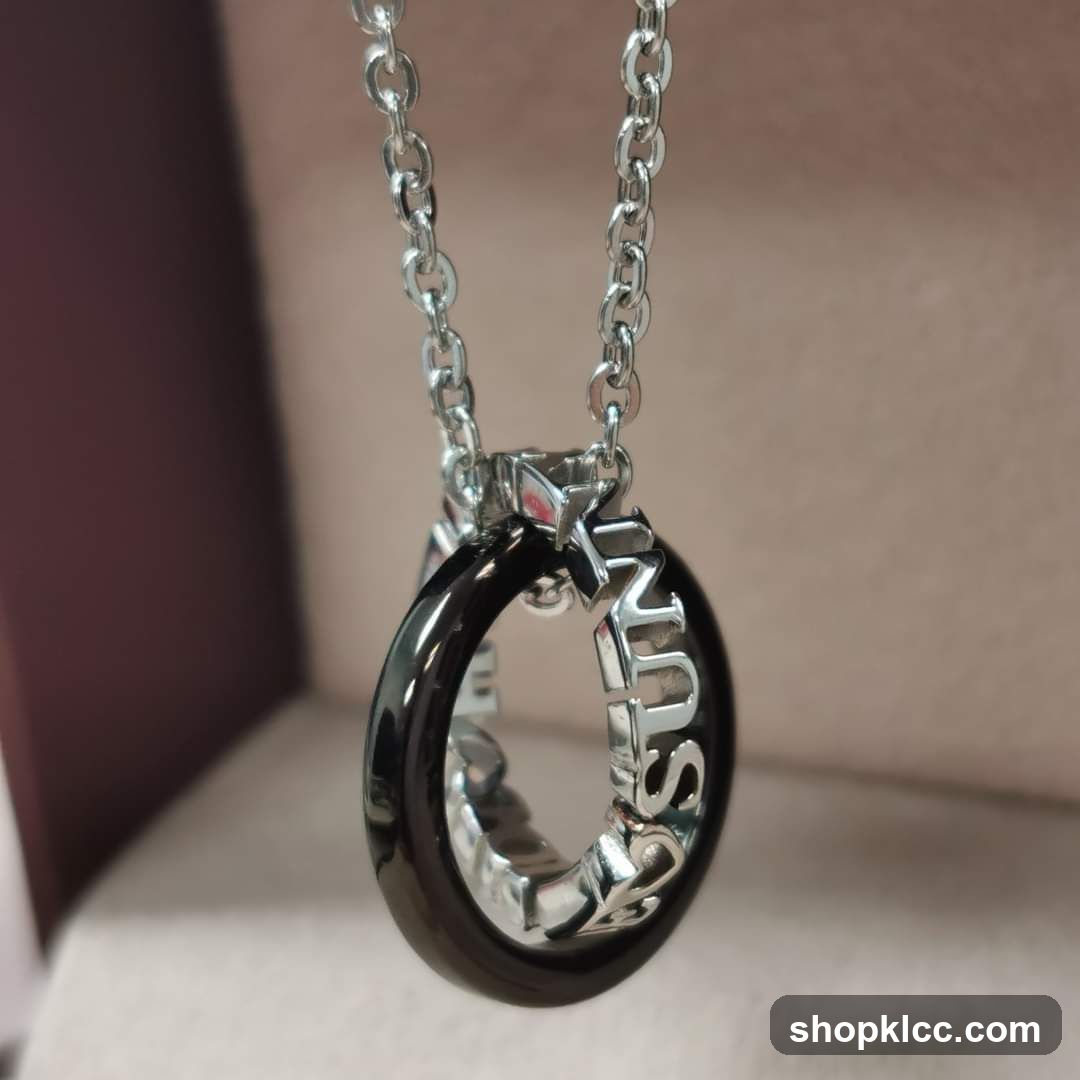 Silver Chain Pendant with Black Ring and Lettering