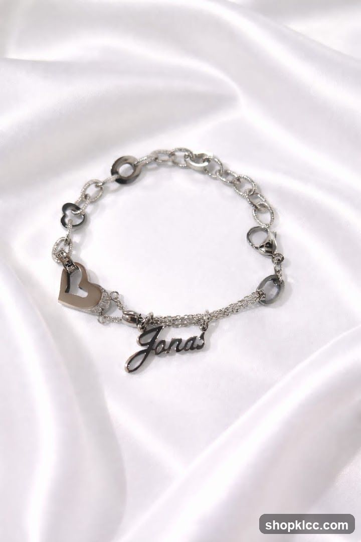 Personalized Silver Bracelet with Name Charm
