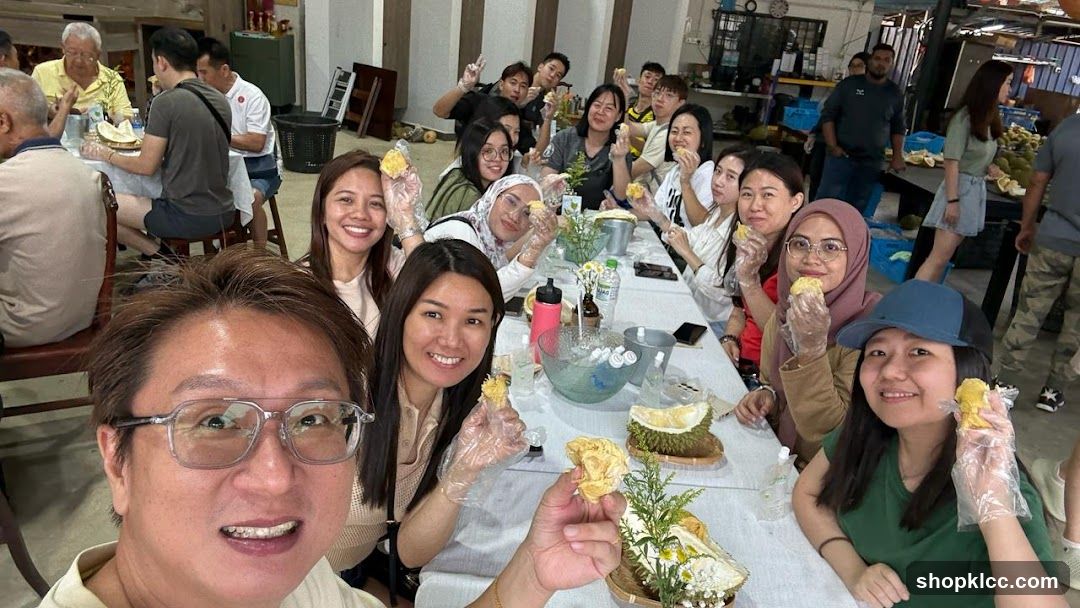 Group enjoying durian