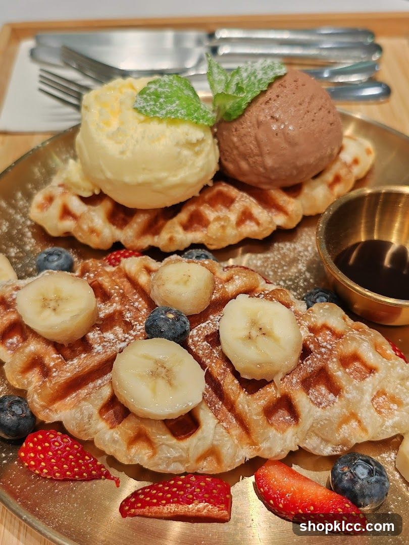 Waffles with Ice Cream and Fruit
