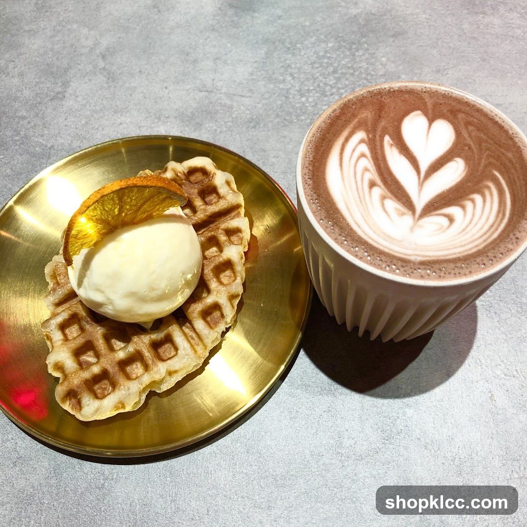 Waffle with Ice Cream and Hot Chocolate