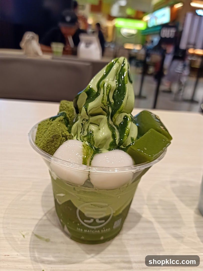 Matcha parfait with mochi and jelly