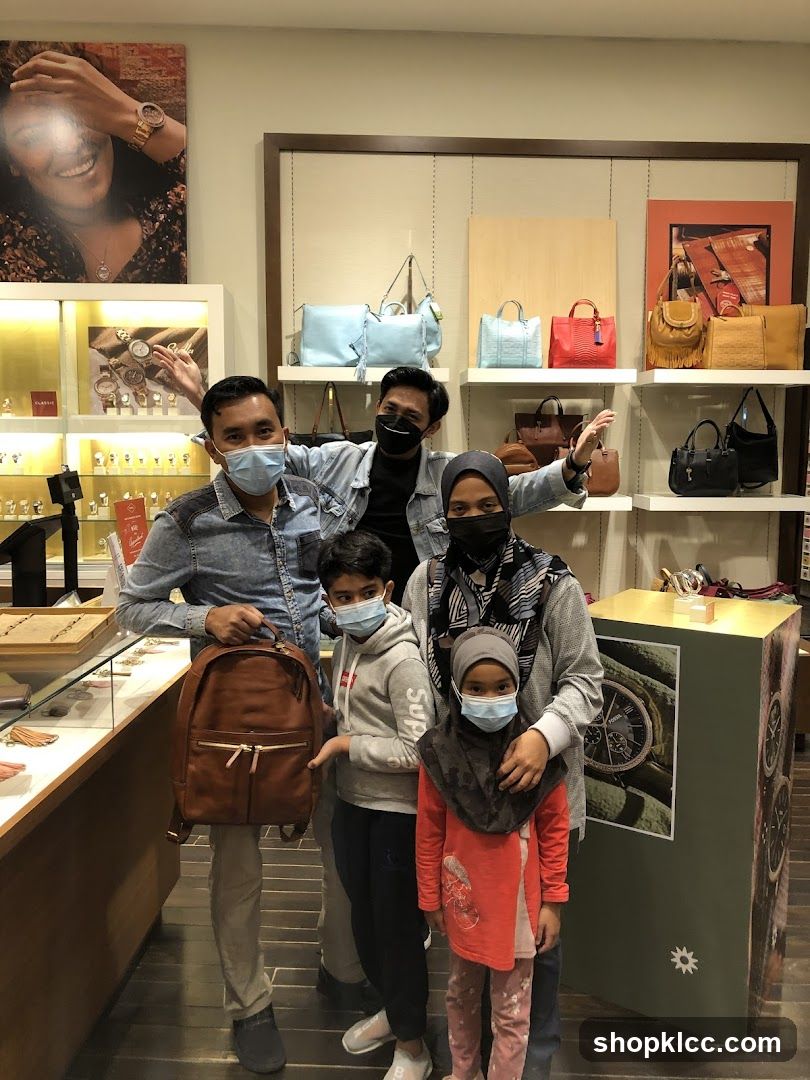 Family posing in a store