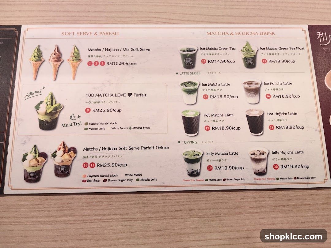 Matcha & Hojicha Menu