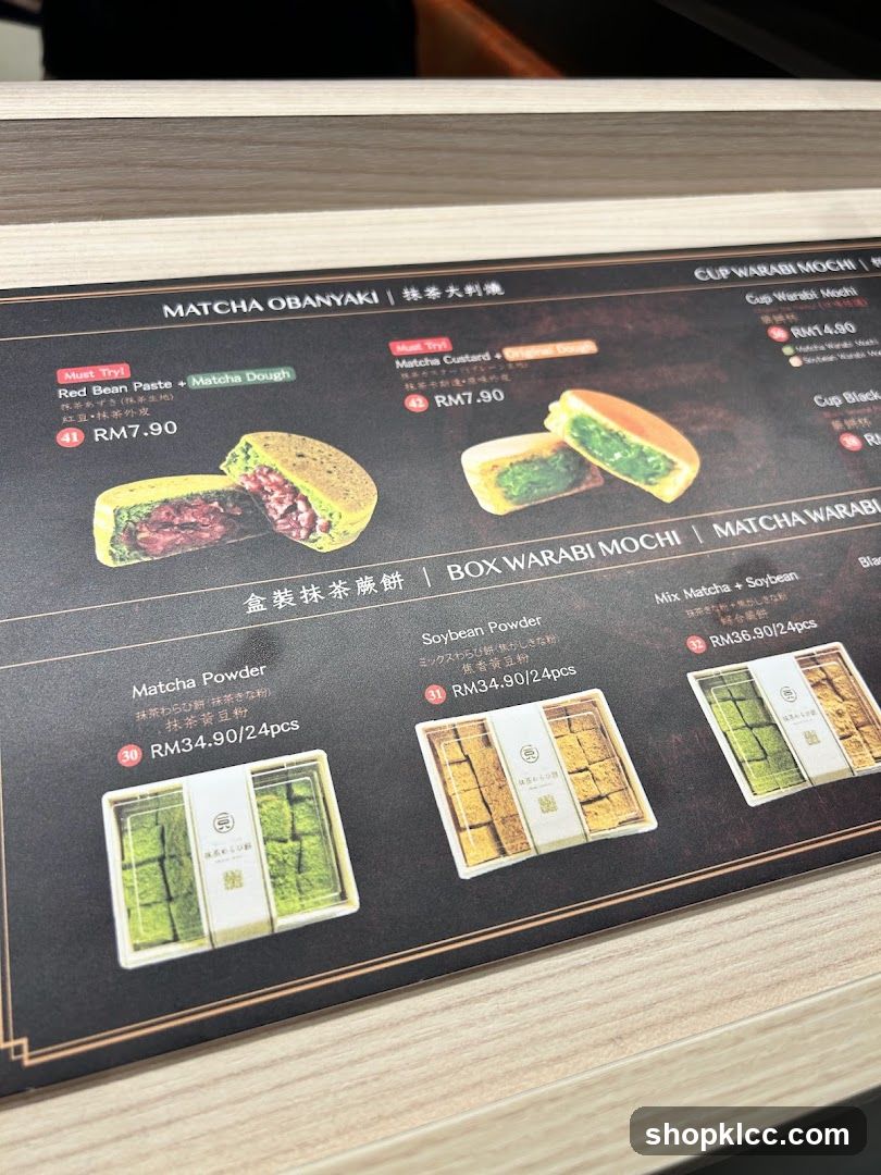 Matcha Obanyaki & Box Warabi Mochi Menu
