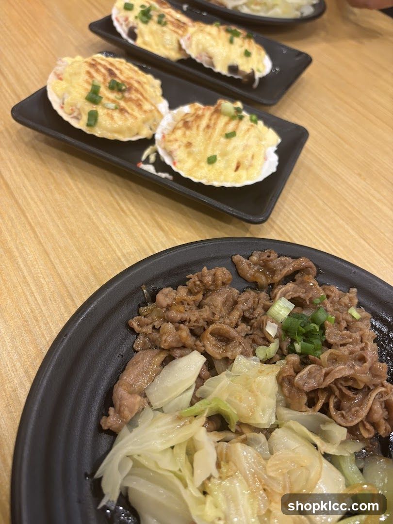 Baked Scallops and Beef with Cabbage