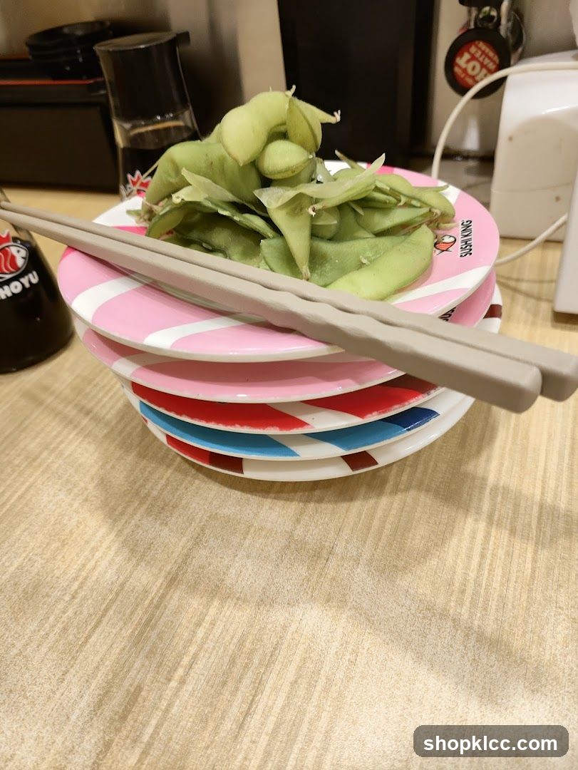 Edamame on Sushi Plates