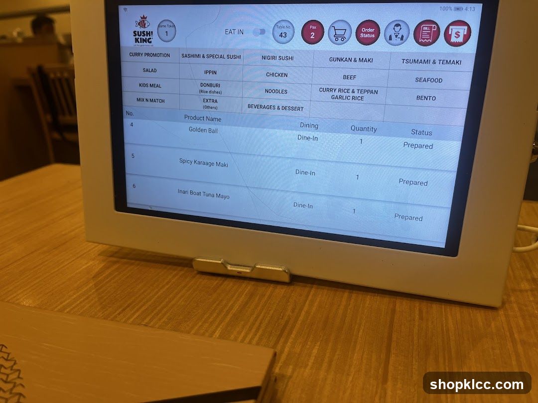Sushi King Order Screen
