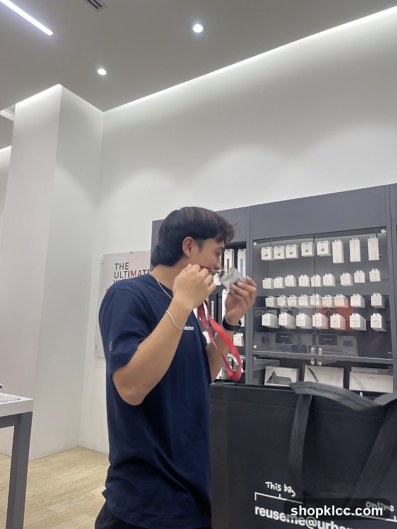 Man examining product in store