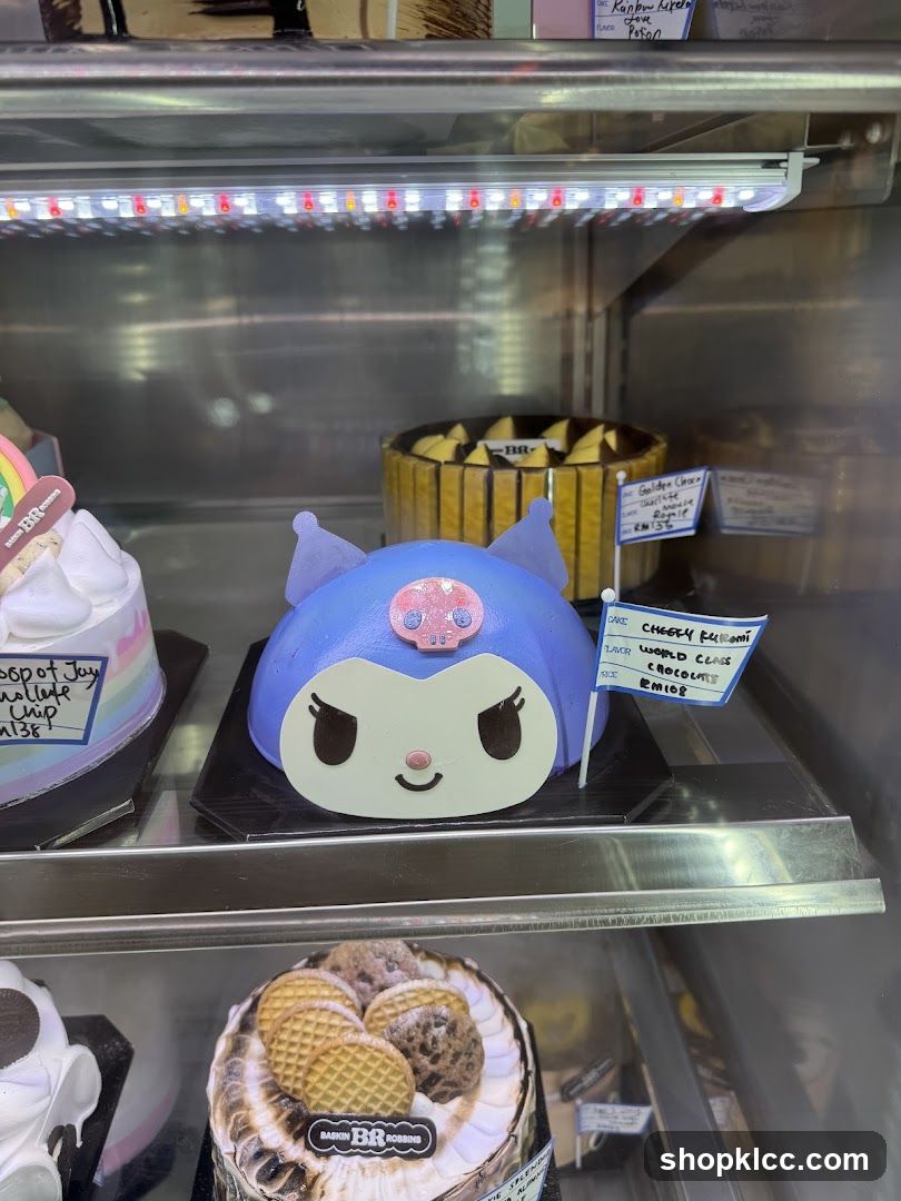 Cakes in a display case