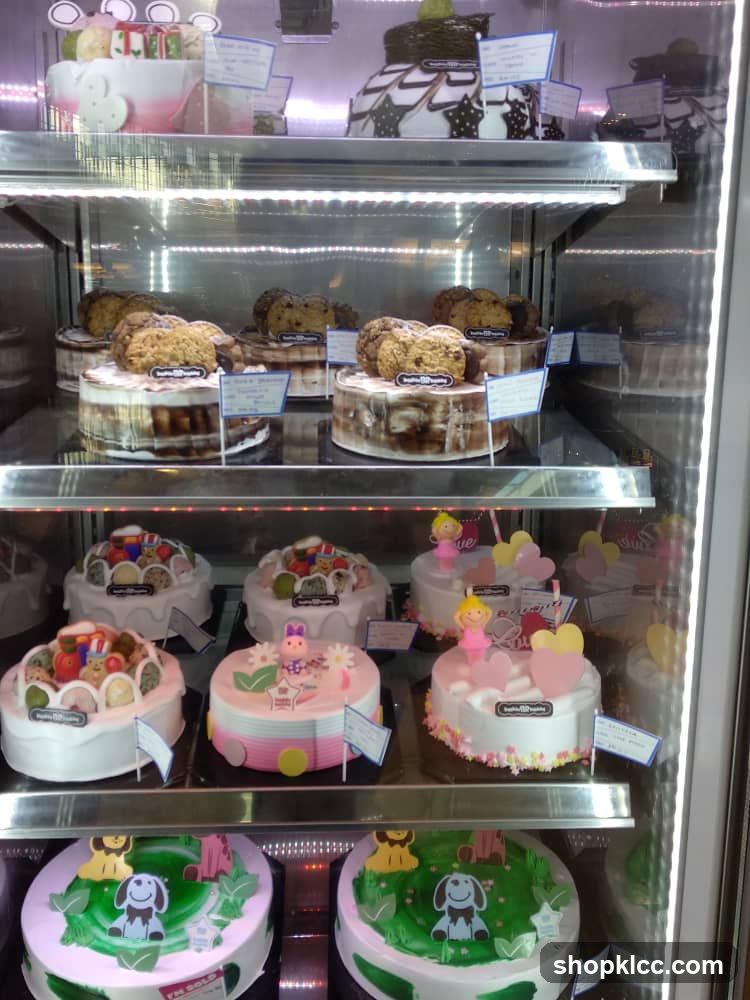 Assortment of Cakes in a Display Case