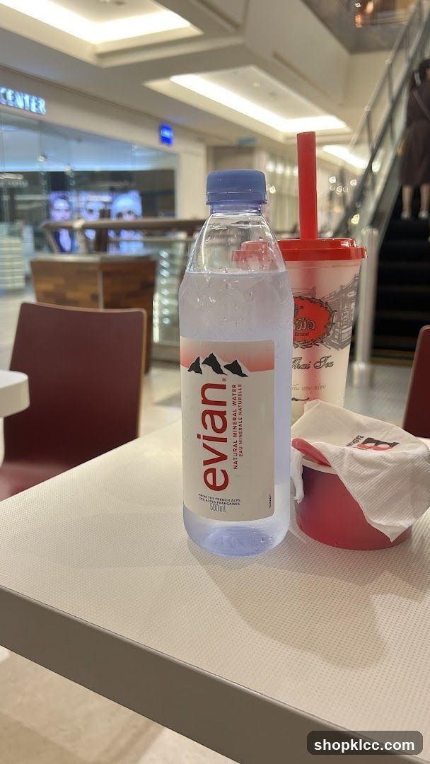 Evian Water Bottle and Drink