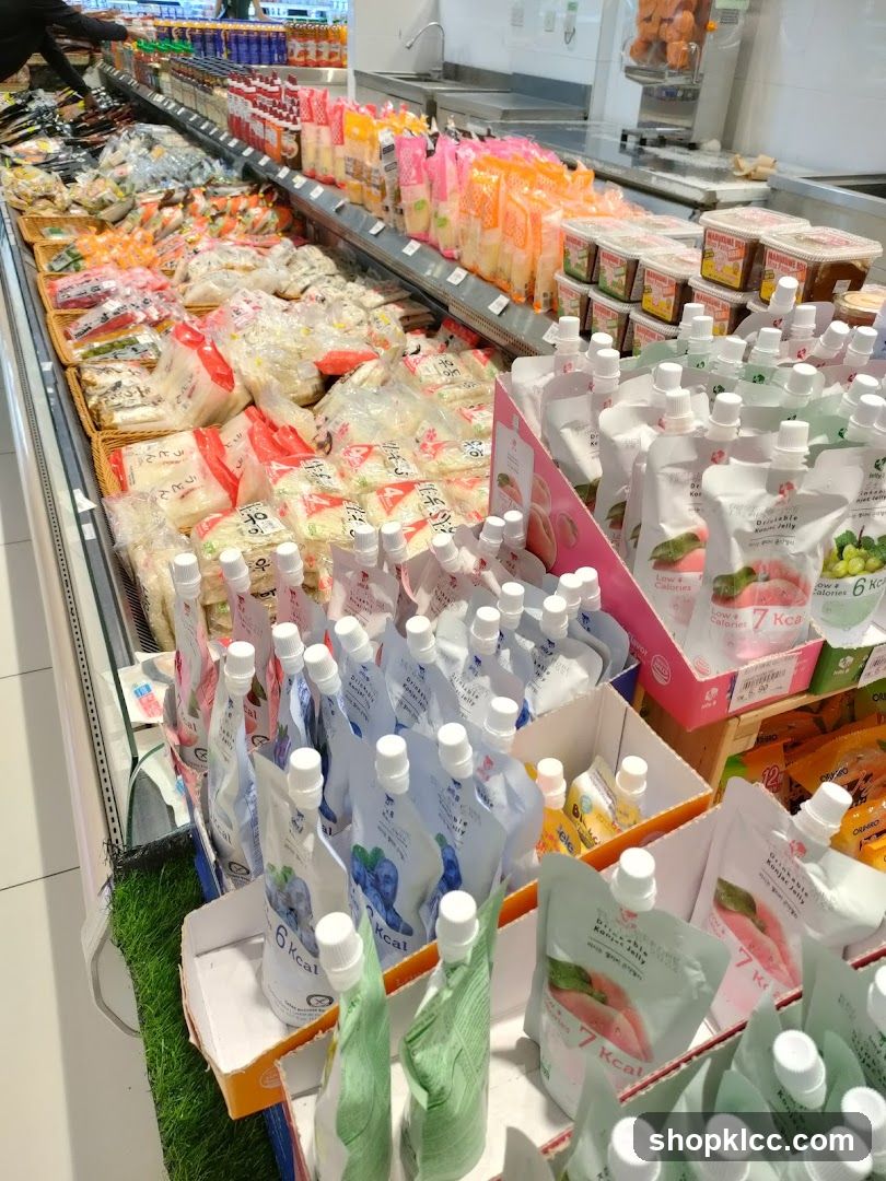 Assortment of Packaged Foods in a Supermarket Aisle