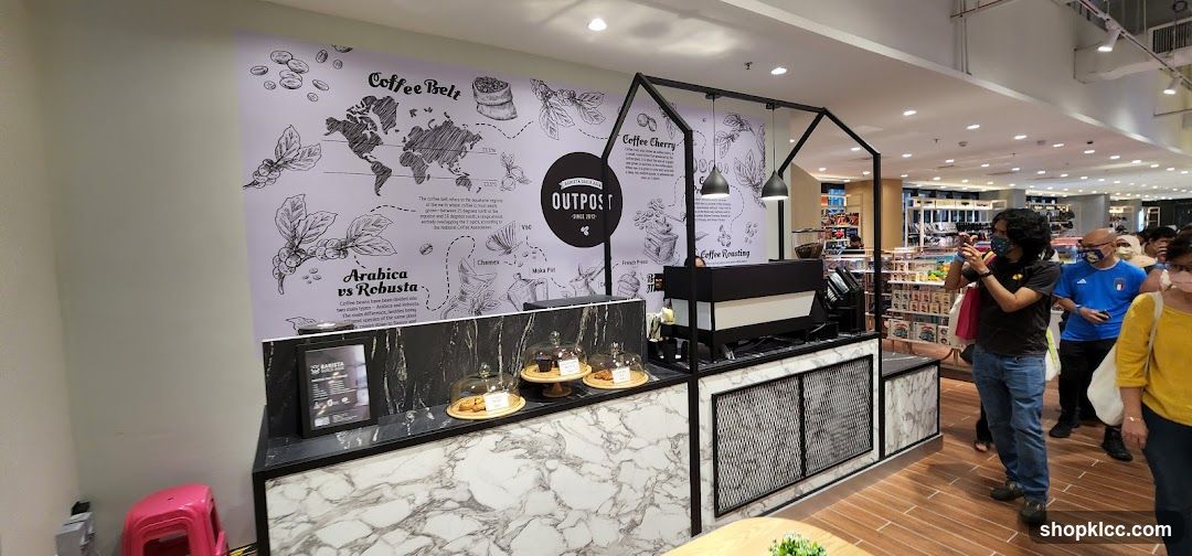 Coffee shop interior with informational wall art