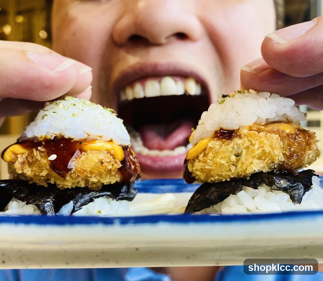 Person about to eat sushi burgers