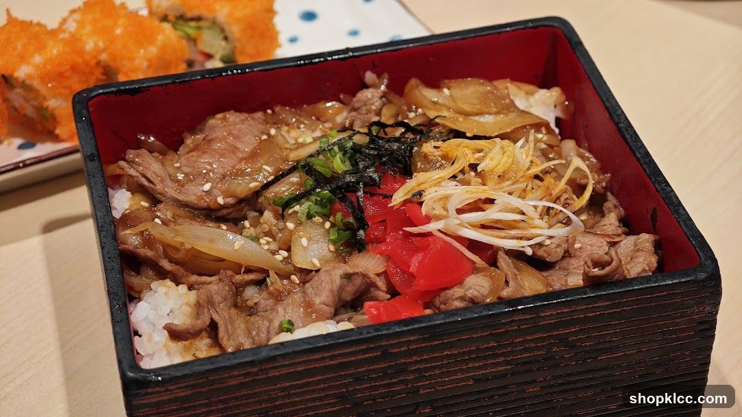 Beef Donburi with Sushi Rolls