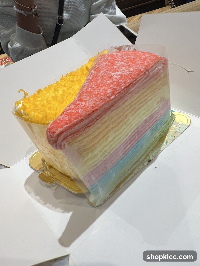 Rainbow Crepe Cake Slice