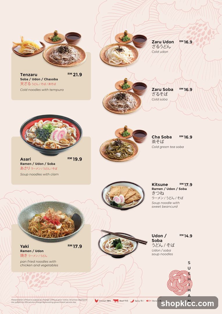 Japanese Noodle Menu
