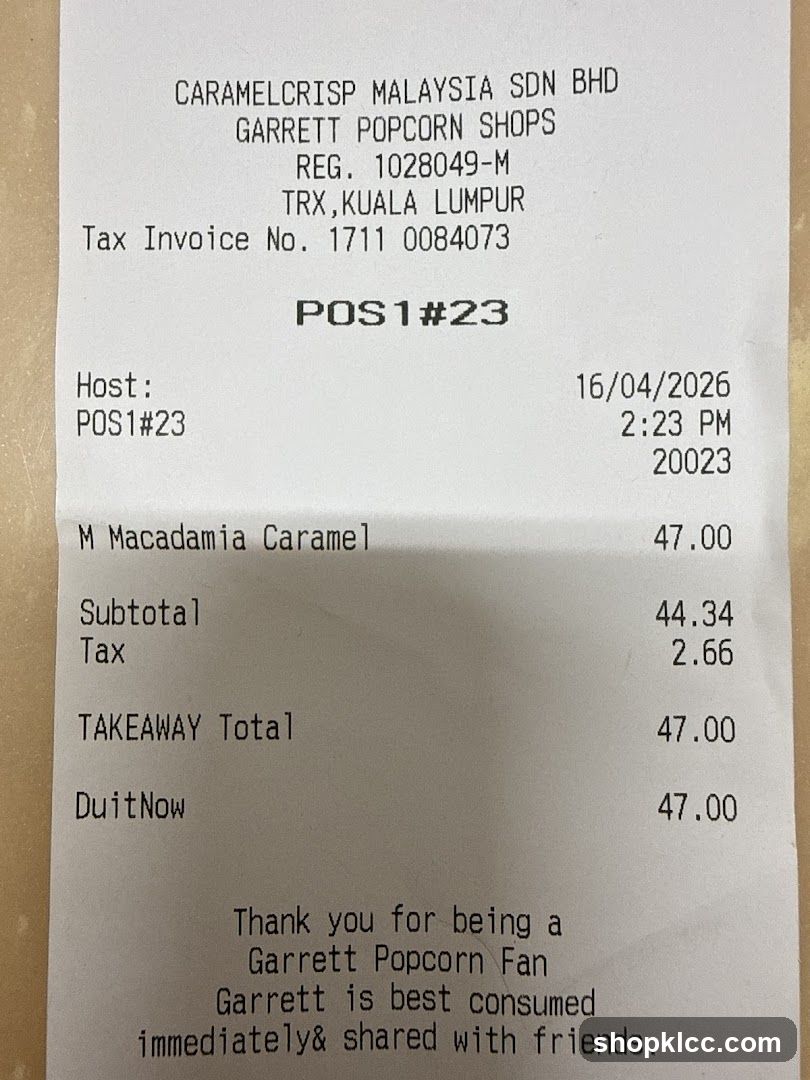 Garrett Popcorn Shops Receipt