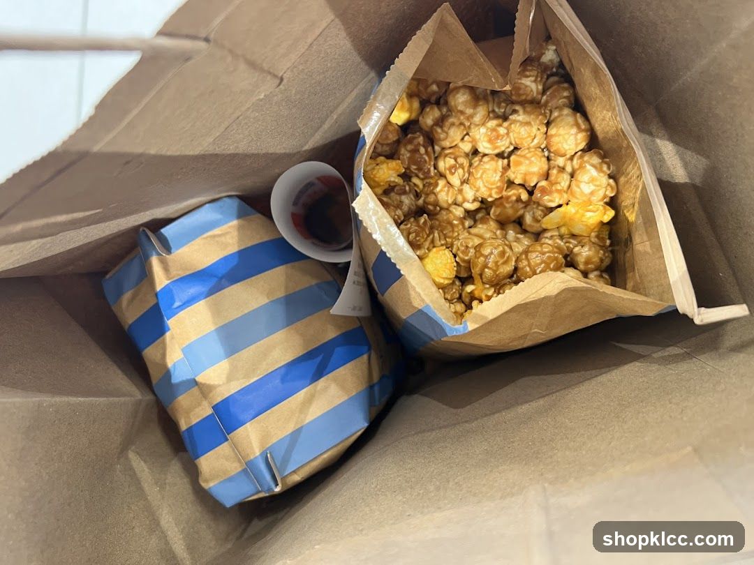 Popcorn and Wrapped Food in a Bag
