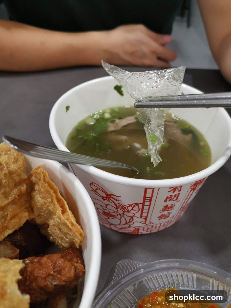Soup with Noodles and Fried Items