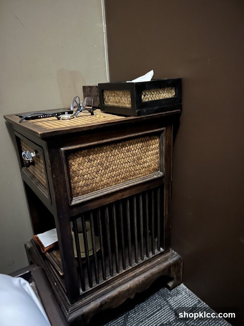 Nightstand with Eyeglasses and Tissue Box