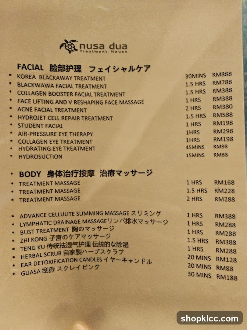 Nusa Dua Treatment House Menu