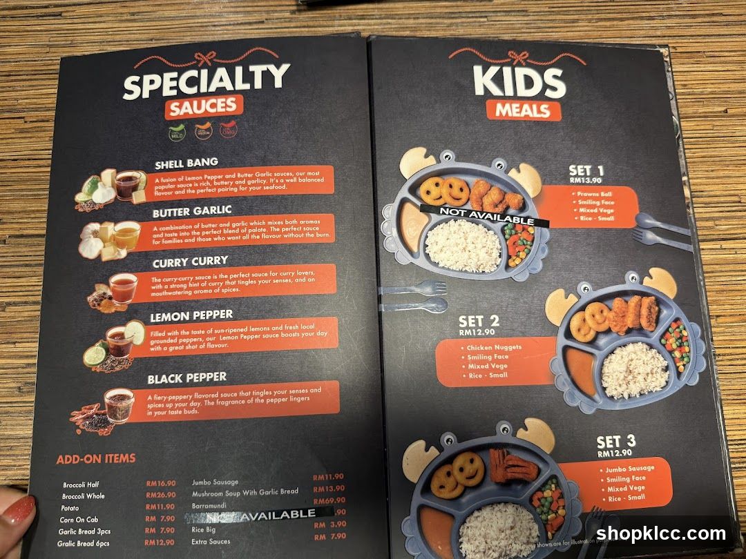 Specialty Sauces & Kids Meals Menu