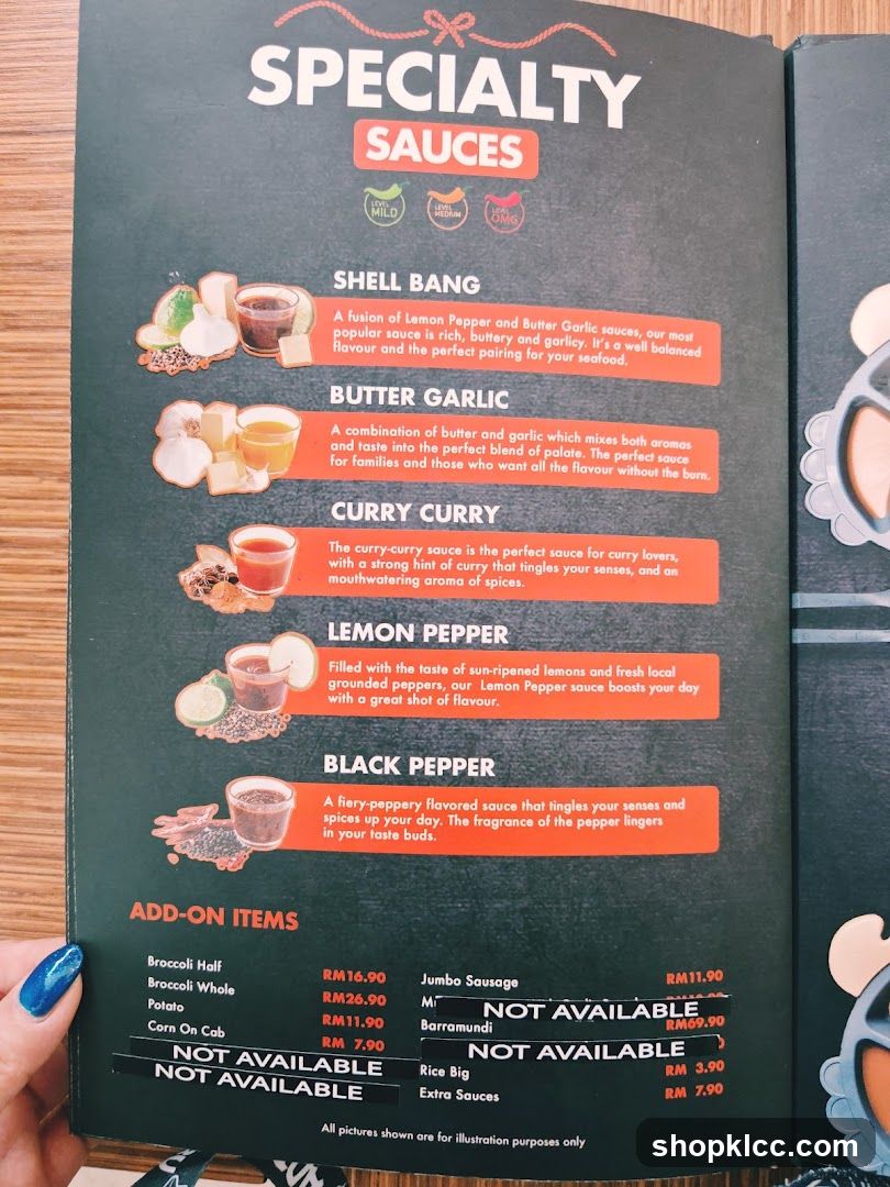 Specialty Sauces Menu