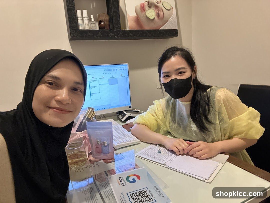 Two women at a desk in a spa