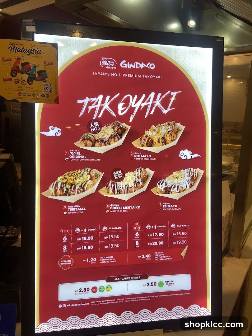 Gindaco Takoyaki Menu