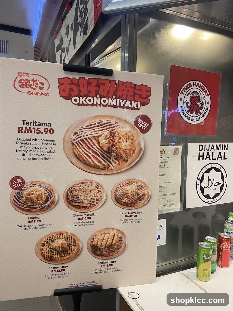 Gindaco Okonomiyaki Menu