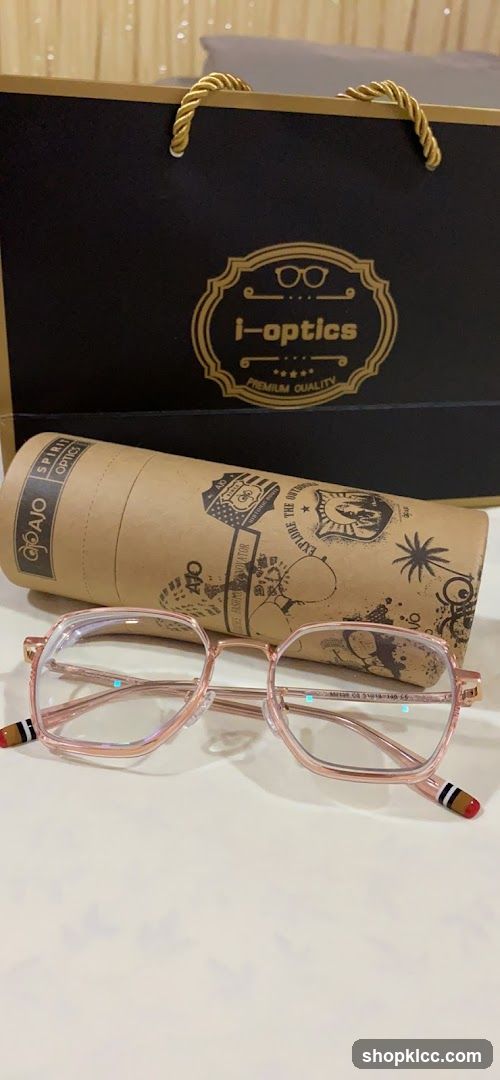 Eyeglasses and branded packaging