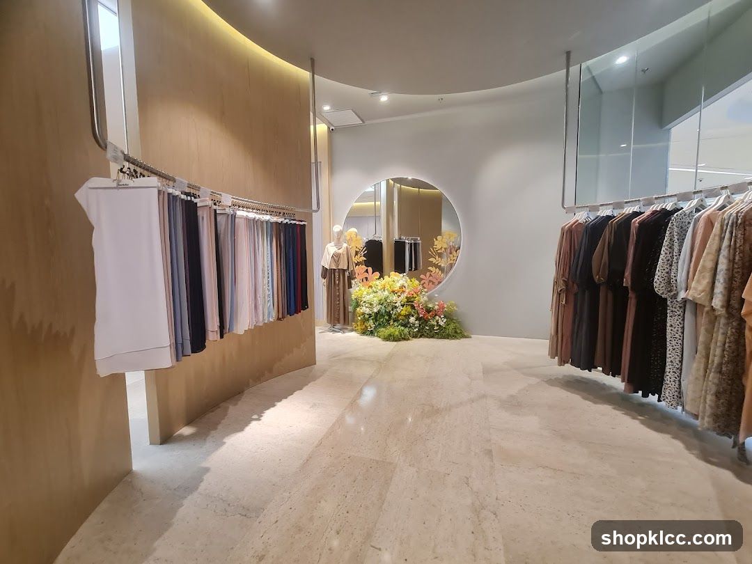 Clothing store interior with mannequins and racks of clothing
