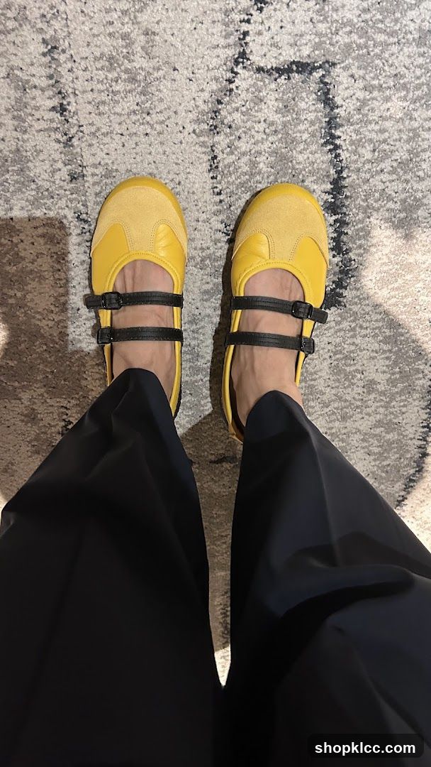 Yellow Ballet Flats with Black Straps