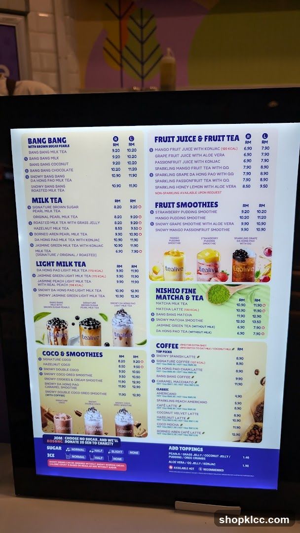 Tealive Menu