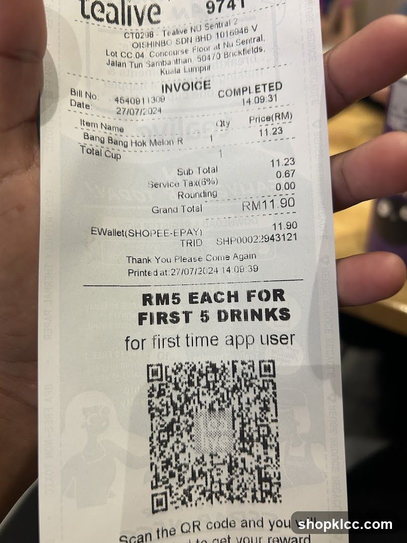 Tealive Receipt