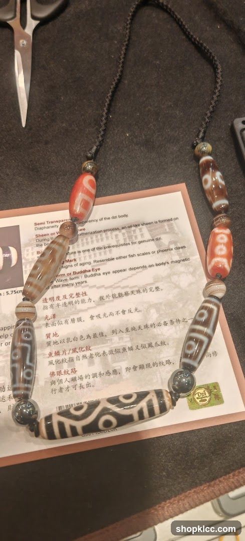 Dzi Bead Necklace with Description Card